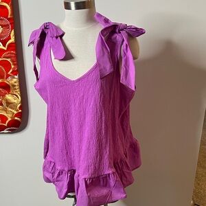 Terra & Sky Vibrant Purple Bow Strap Blouse